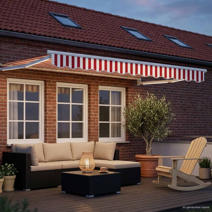 vidaXL - Elektrisch - Uitschuifbare - Zonneluifel - Rood - en - wit - 3 - x - 2,5 - m