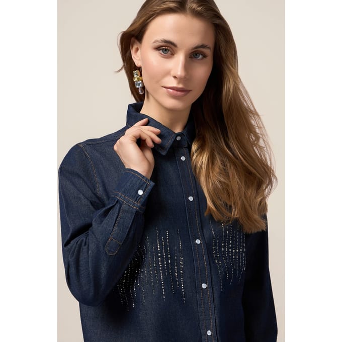 Oltre Denim Shirt With Micro Crystals Blue Taglia: 36 | Magliette intime Outlet | Donna | Blu
