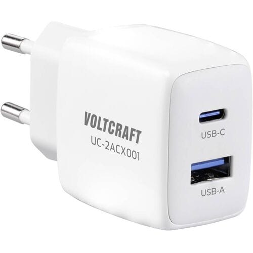 VOLTCRAFT UC-2ACX001 USB-oplader 25 W Binnen Uitgangsstroom (max.) 2.08 A 2 x 1x USB-A, 1x USB-C GaN