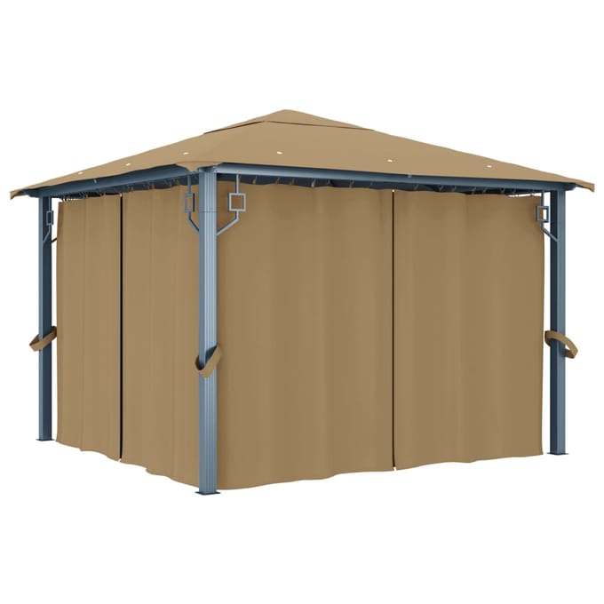 vidaXL - Prieel - met - gordijn - 300x300 - cm - aluminium - taupe