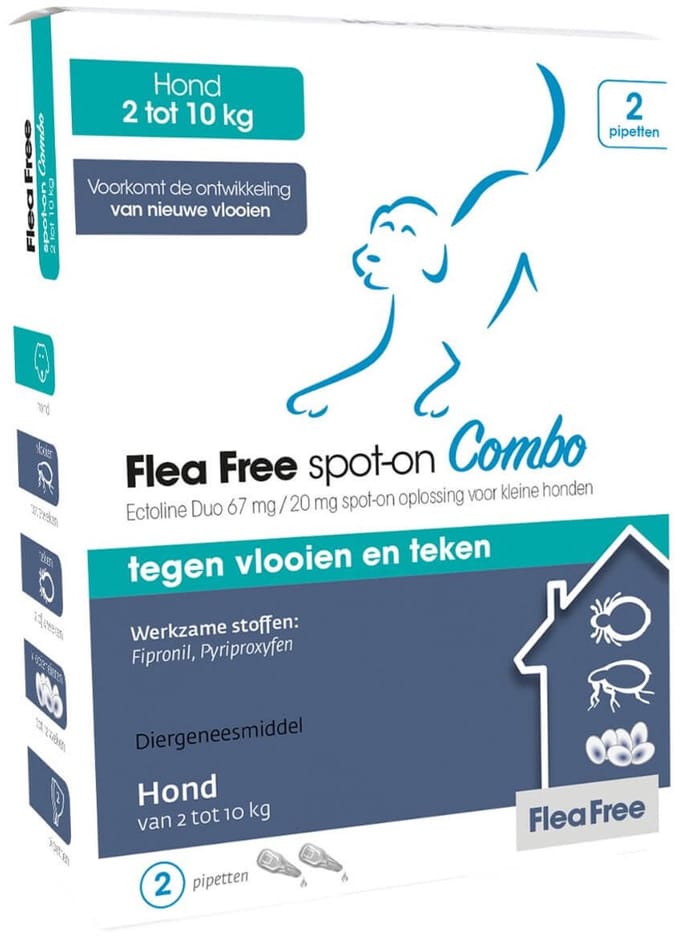 Flea Free Spot-On Combo voor Honden van 2 tot 10 kg - 2 Pipets - 200ml