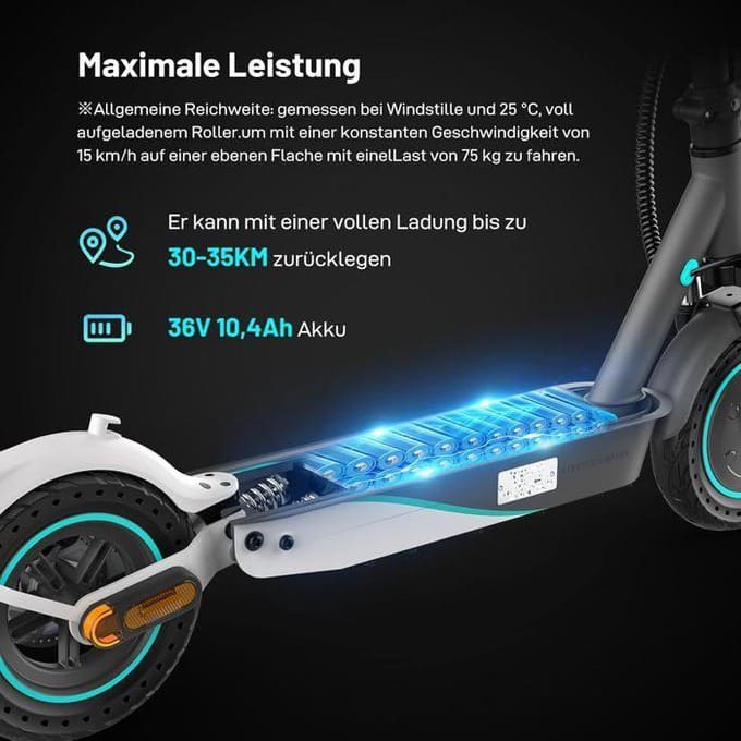 Trottinette Électrique EV10K PRO ABE 400W 36V 10.4Ah Autonomie 30-35km Pneus 10'' Frein à Disque APP RCB