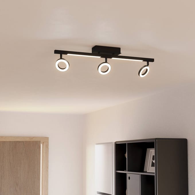 EGLO LED plafondspot Cardillio 2 zwart met drie ringen