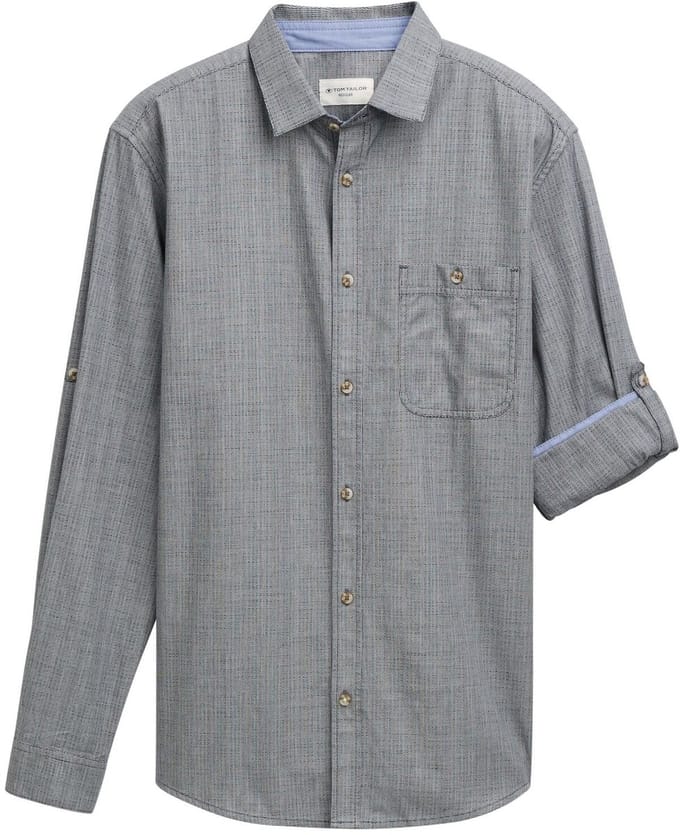 Tom Tailor - Regular fit shirt met verstelbare mouwlengte - Maat S - navy sraight structure