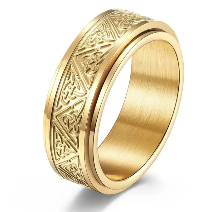 Anxiety Ring - (Keltisch) - Stress Ring - Fidget Ring - Anxiety Ring For Finger - Draaibare Ring - Spinning Ring - Goud - (21.50 mm / maat 68)
