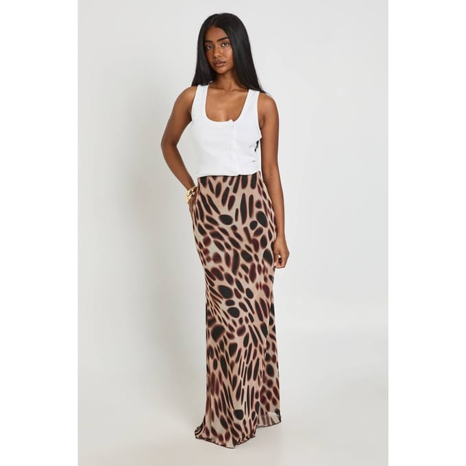 boohoo Dames Maxi Rok Met Dierenprint In Mesh | Brown | Maat: 16