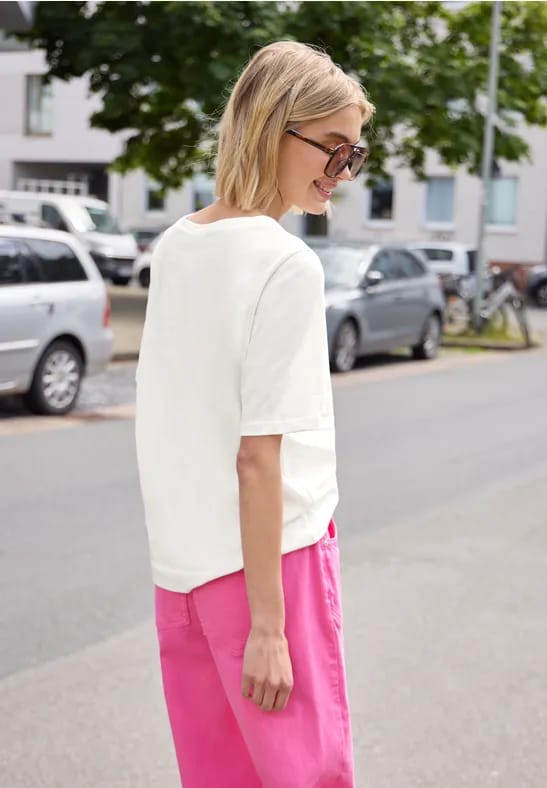 Shirt met ronde hals en gehaakte zak