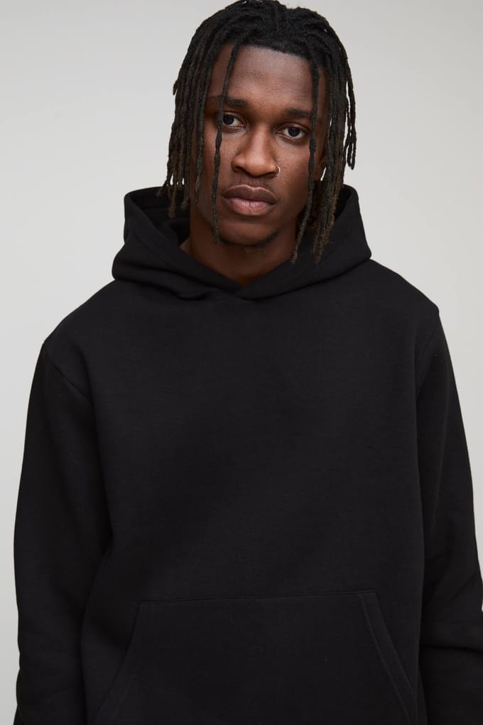 Tall Essential Boxy Over the Head Hoodie | Black | Size Large