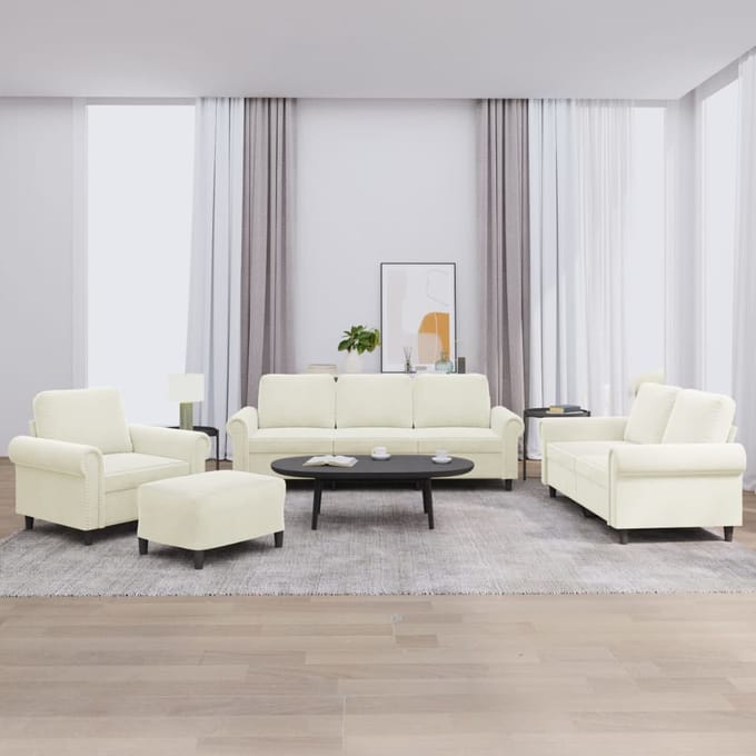 vidaXL - 4-delige - Loungeset - met - kussens - fluweel - crèmekleurig