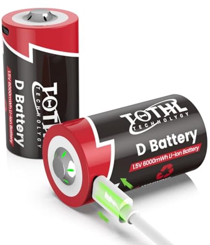 2 stuks Oplaadbare D Batterijen 6000 mWh met USB Type C - Reservebatterijen voor Zaklamp