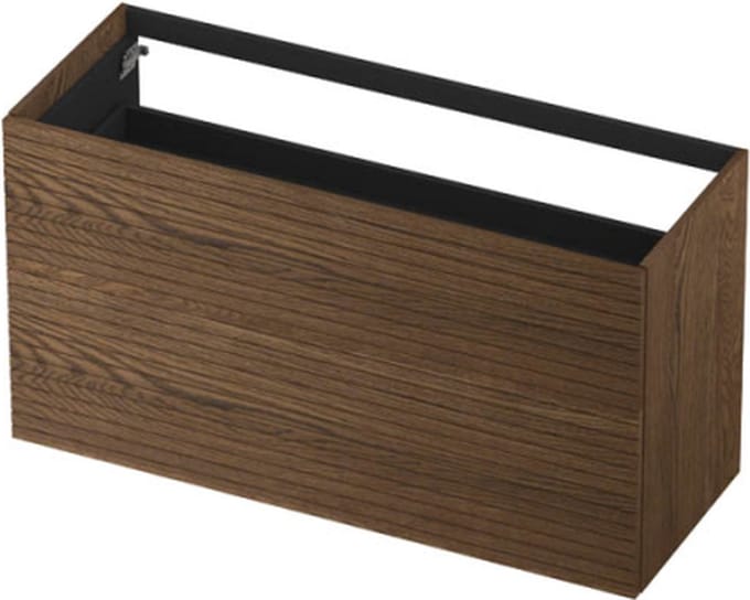 INK® wastafelonderkast 2 laden greeploos push to open echt hout horizontaal gefreesd 120x45x65cm, massief eiken chocolate