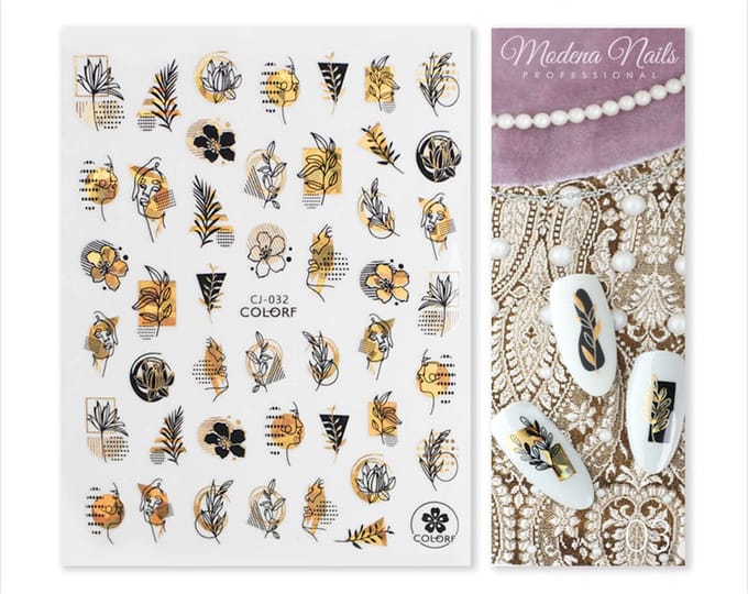 Modena Nails Nail Art Stickers Gold Glam #03
