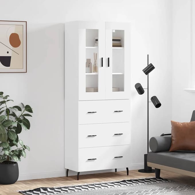 Vidaxl Witte Vitrinekast, Wit, 69,5X34X180 Cm, Materiaal Houtvezelplaat