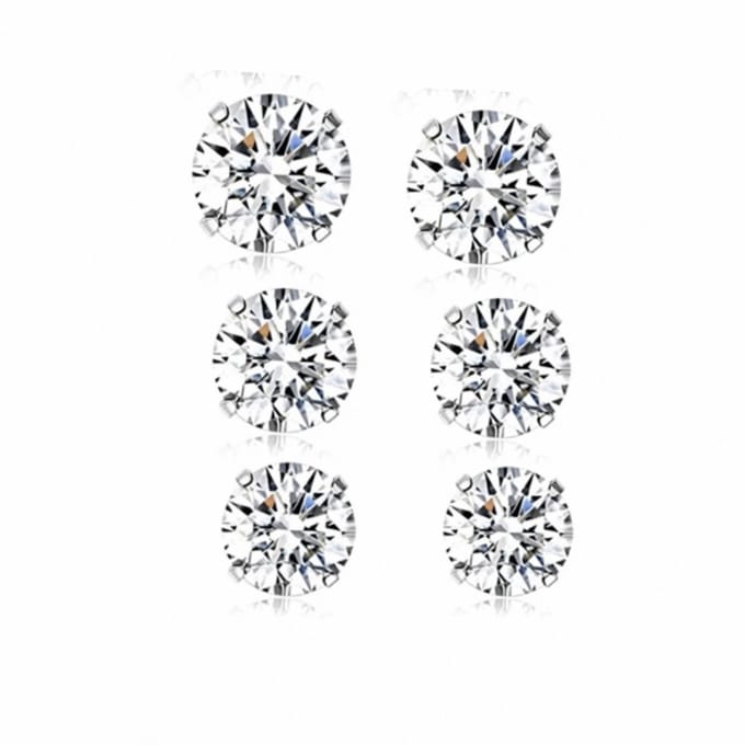 3 paar Allergievrije Strass oorbellen 2.5-3 en 4 mm