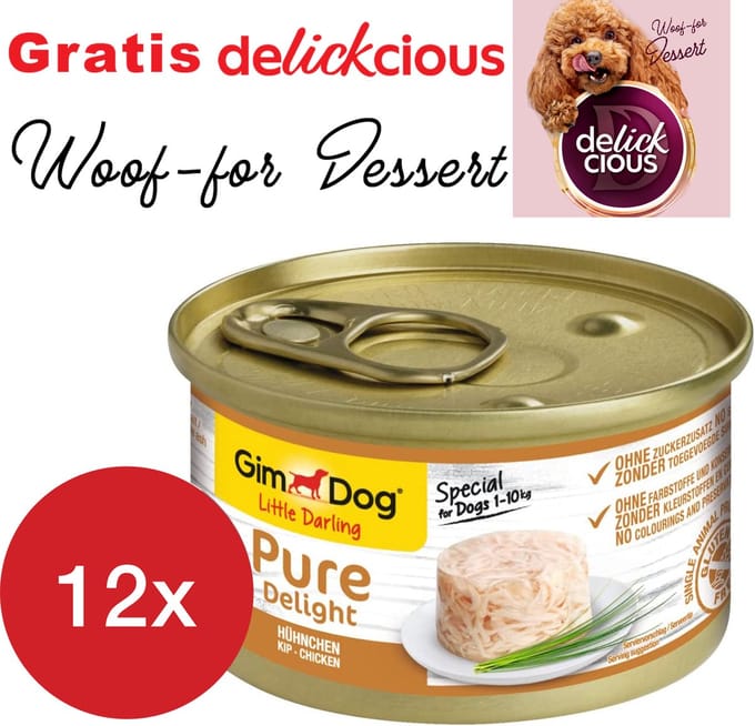 GimDog Little Darling Pure Delight kip 12 stuks met GRATIS Delickcious dessert