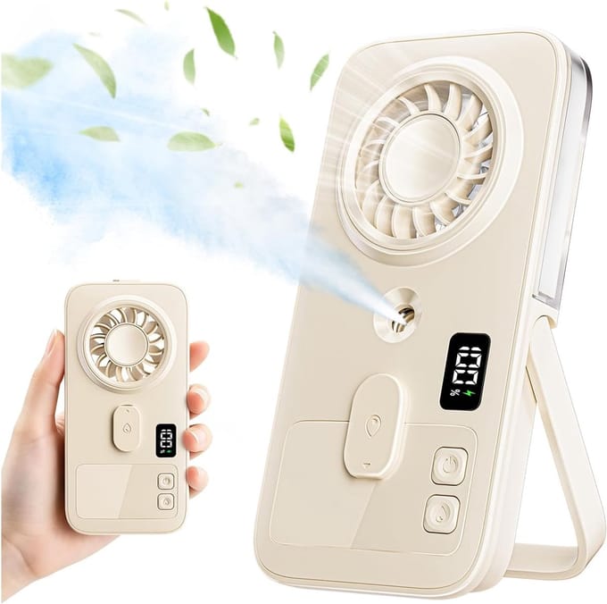 Mini Handventilator - Ventilator Met Waternevel - USB-C - Oplaadbare Tafelventilator - 3000mAh - Ultra-Dunne Handheld Ventilator - met 4 Snelheden - Standaard