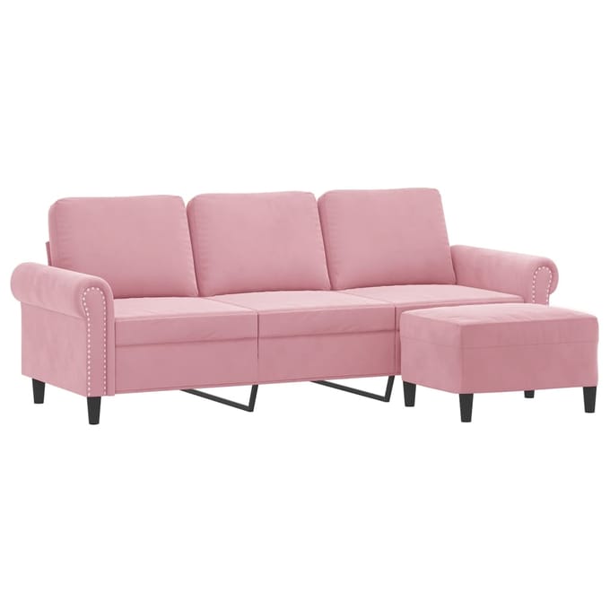 vidaXL - Driezitsbank - met - voetenbank - 180 - cm - fluweel - roze