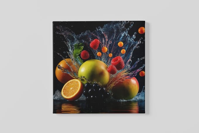 Vierkant Canvas Schilderij Fruit - Vruchtenspat - Kleurrijk - 100x100 cm