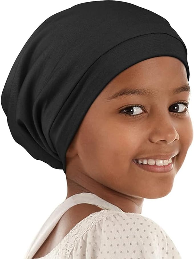 Krullend meisje slaapmuts - Satijnen haarmuts - Haar beschermen - Verstelbare band - One size - Zwart