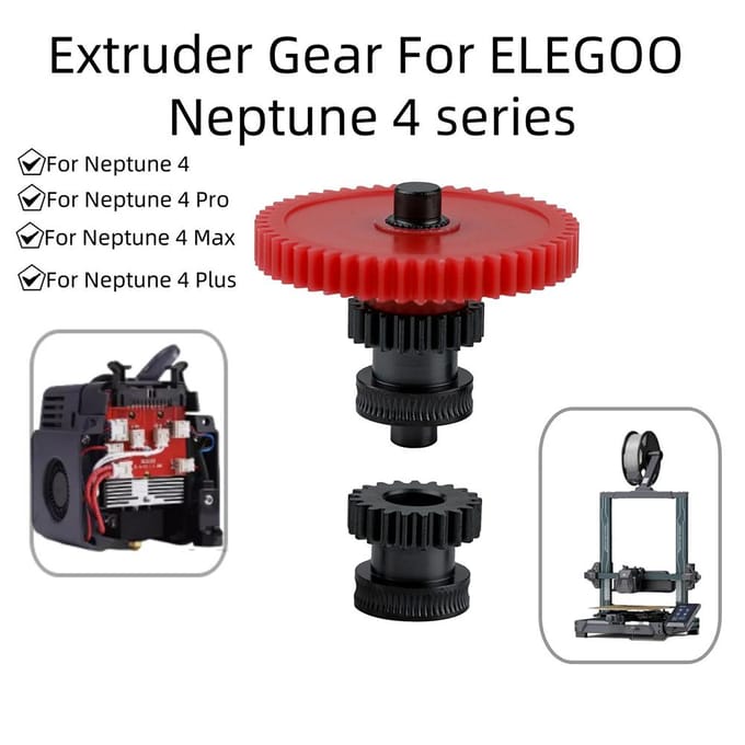 Extruder Tandwiel Compatibel met ELEGOO Neptune 4 ProPlusMax Gehard Staal Dubbel Tandwiel Kit Eén As black