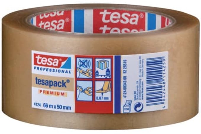 TESA 4124, Universele premium PVC verpakkingstape, Transparant, 66m x 75mm