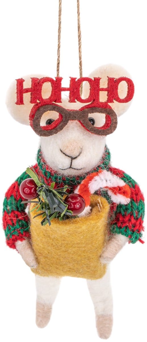 HOHOHO kerst muis vilten kersthanger - Sass & Belle
