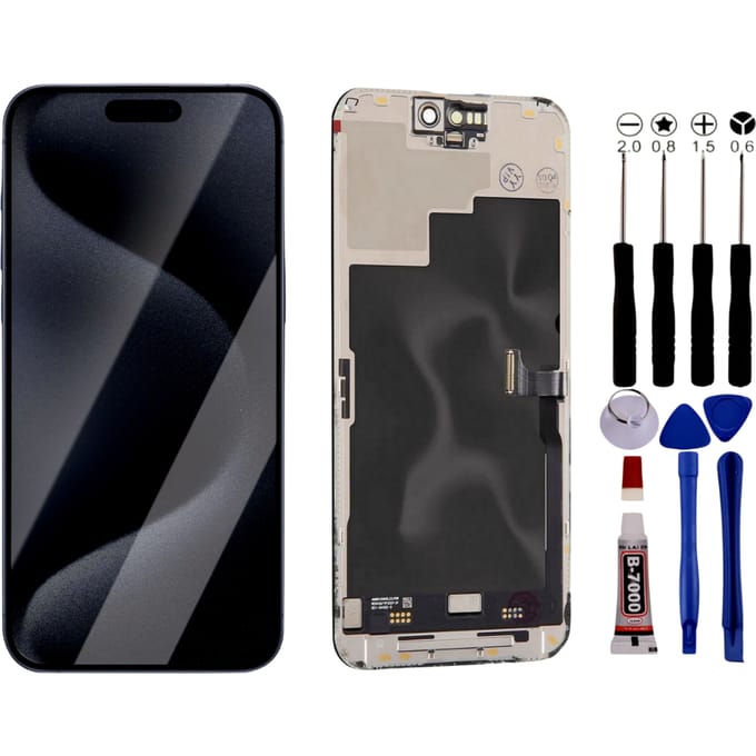 Scherm voor iPhone 15 PLUS Ole + Tools + zwarte lijm