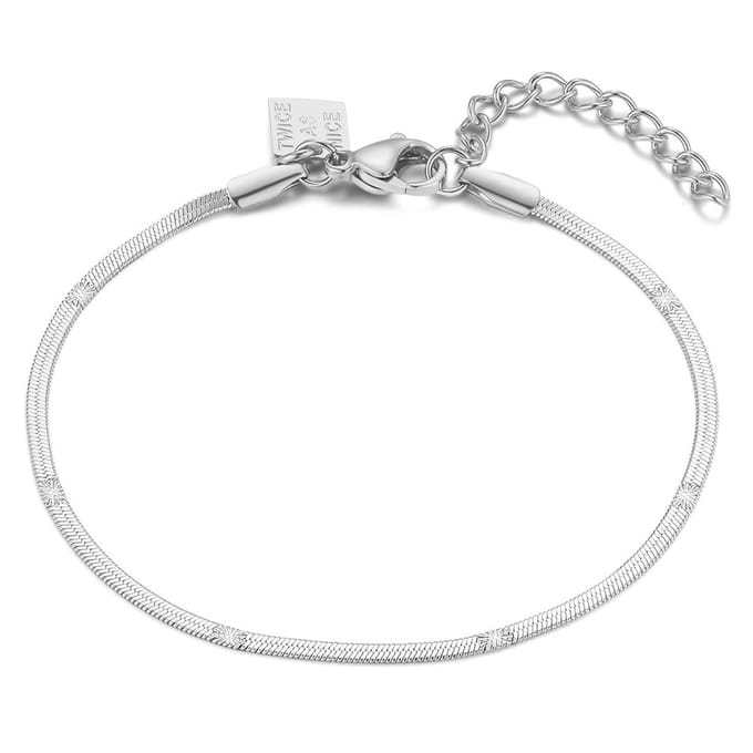 Twice As Nice Armband in edelstaal, platte slangketting 16cm+3cm
