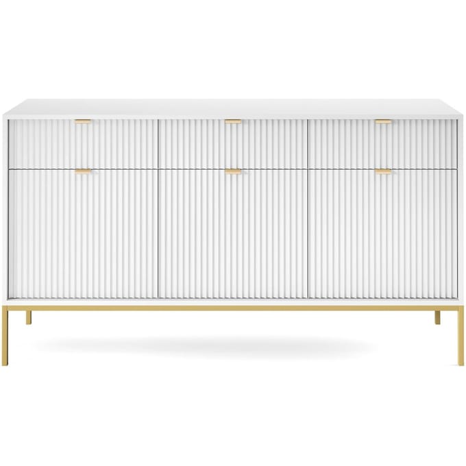 Selsey Vellore - driedeurs commode 154 cm - wit met gecanneleerde fronten en goudkleurige omlijsting