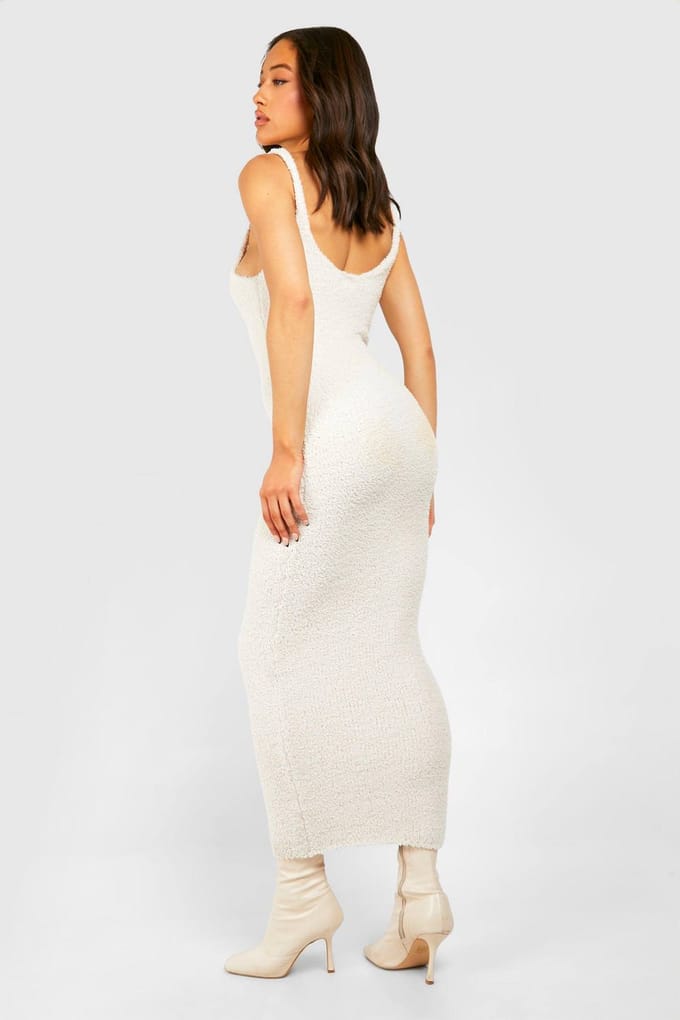 boohoo Dames Teddy Soft Knit Scoop Midaxi Jurk | Ivoor | Maat: Medium
