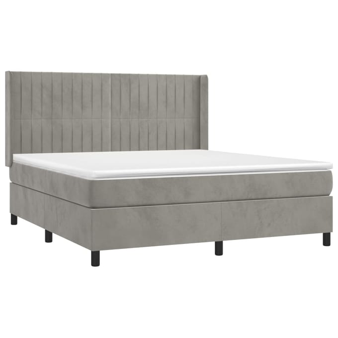 vidaXL - Boxspring - met - matras - fluweel - lichtgrijs - 180x200 - cm