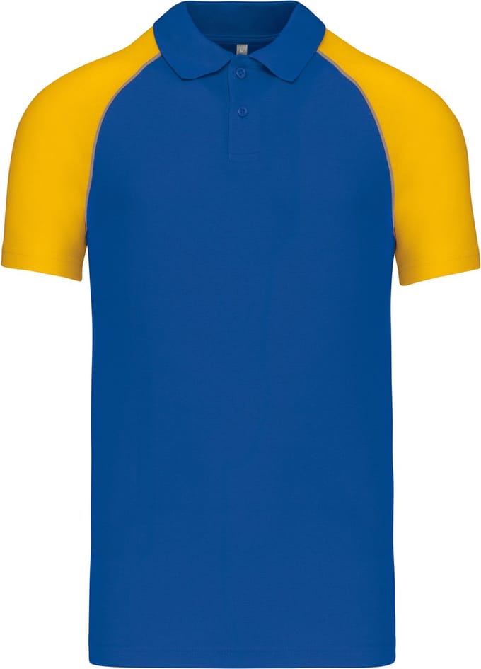 Herenpolo 'Baseball' korte mouwen Royal Blue/Yellow - M