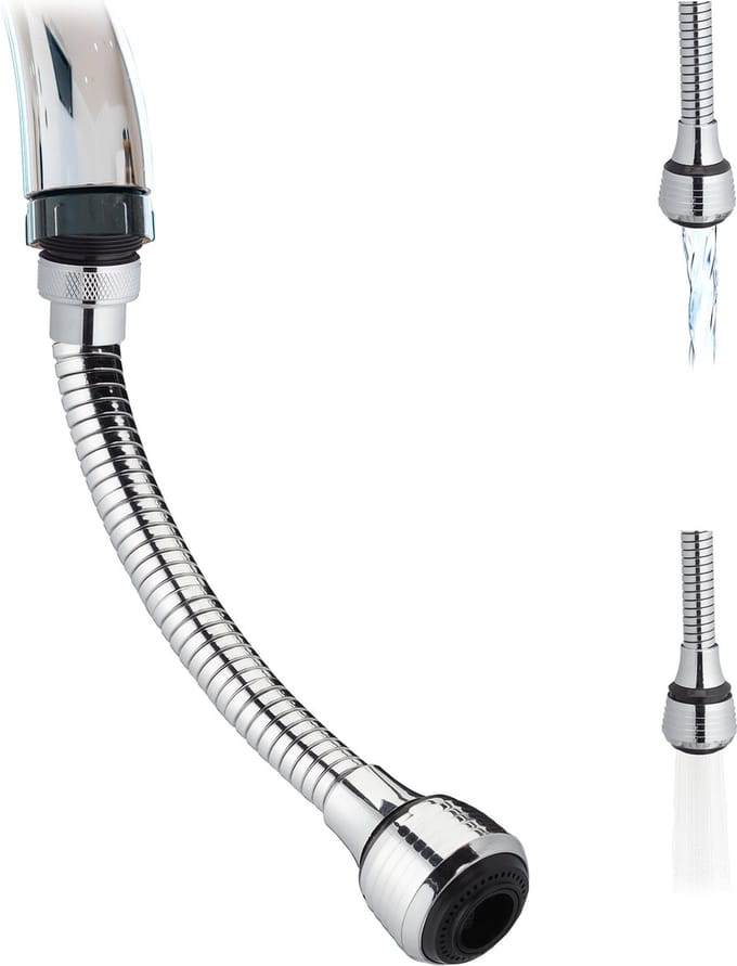 kraanslang flexibel - 30 cm - 2 sproeistanden - waterbesparend - rvs - zilver