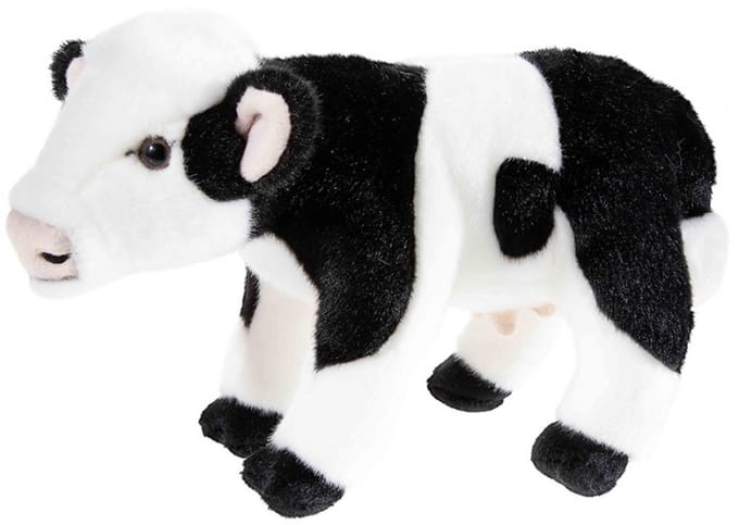 Heunec knuffel koe zwartbont 25cm pluche speelgoed dier.