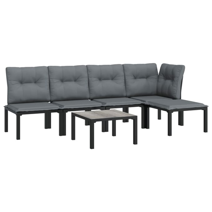 vidaXL - 6-delige - Loungeset - poly - rattan - zwart - en - grijs
