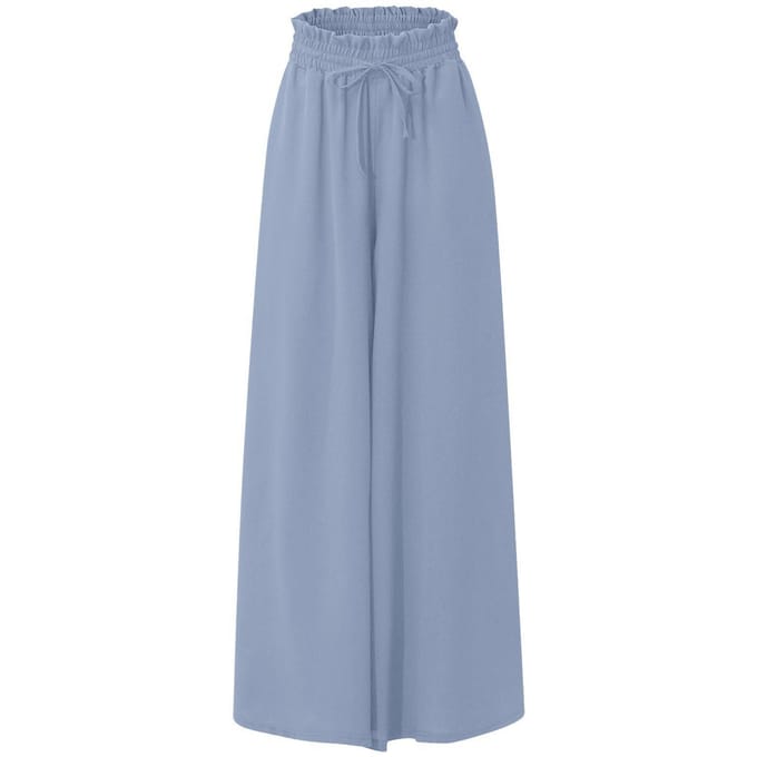 Dames Zomer Elastische Taille Hoge Taille Wijde Pijp Lange Rok Broek L blauw