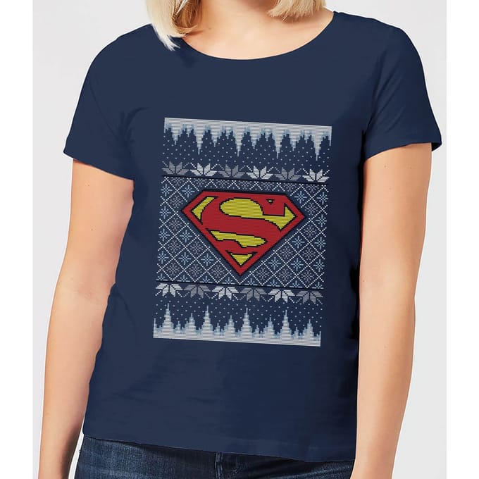 DC Superman Knit Women's Christmas T-Shirt - Navy - M