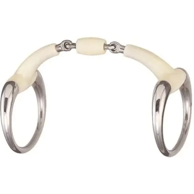 Olijfbit voor paarden ronde ring dubbele koppeling + roller Soyo Happy mouth