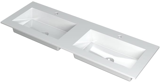 INK Kraft Wastafel Dubbele Bak met 2 Kraangaten - 1400x450x10 mm - Glans Wit