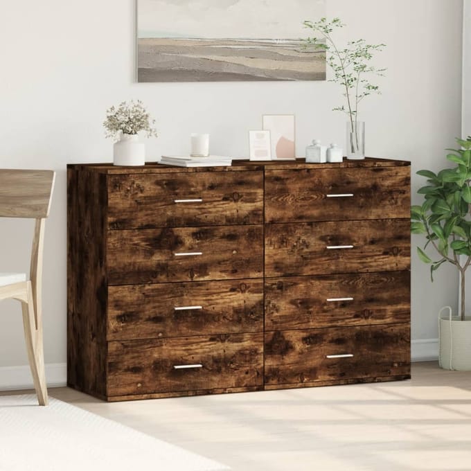 vidaXL - Dressoirs - 2 - st - 60x39x80 - cm - bewerkt - hout - gerookt - eikenkleurig
