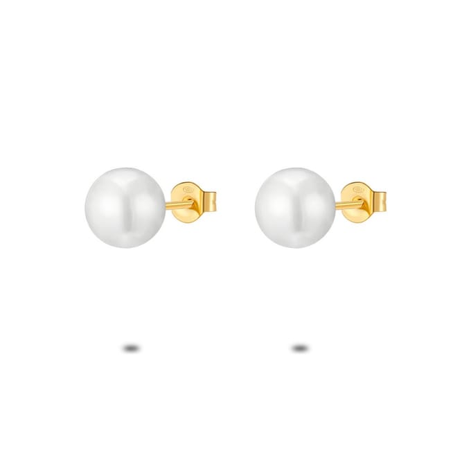 Twice As Nice Oorbellen in 18kt verguld zilver, parel 8 mm