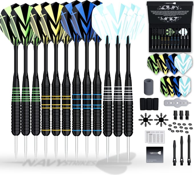 Navy Strikes Dartpijlen Set - 23 24 25 Gram - 12 Darts - 2 Soorten Grip - 108 Delige Dartset