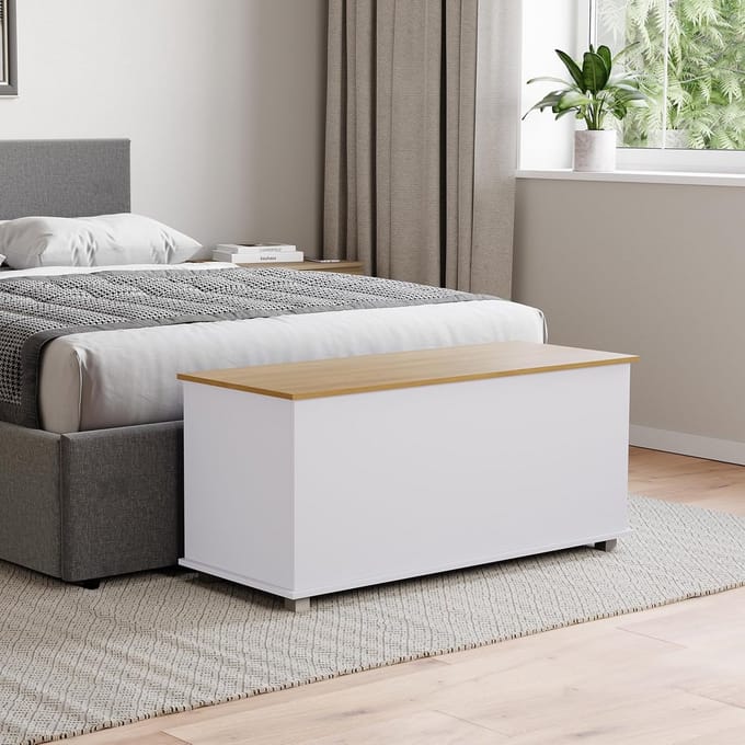Opberg Poef - Zitbank Box - Ruimte Besparen - Stevige Constructie - 100 cm Breed - Wit