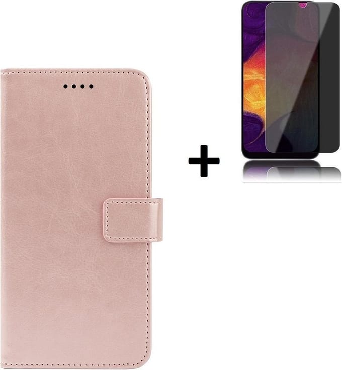 Geschikt voor Samsung Galaxy A03s Hoesje - A03s Screenprotector - Wallet Bookcase Rose Goud + Privacy Screenprotector