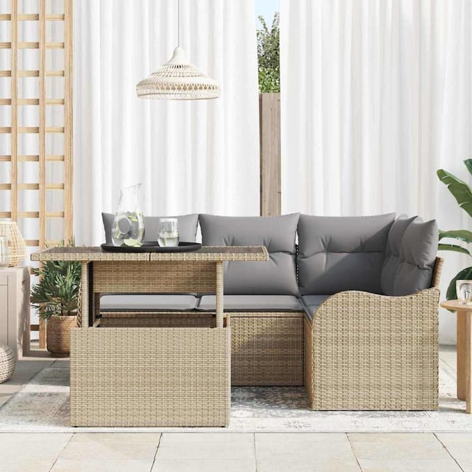 vidaXL - Tuinbank - Set - 5 - st - Beige - Poly - Riet