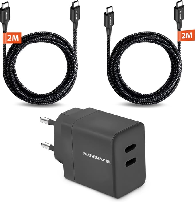 Snellader Set - Geschikt voor Apple iPhone 16, 15 Pro Max Plus - Oplader met USB C Kabels - 2 Meter