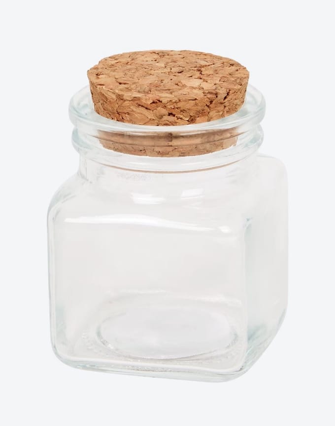 Glazen mini urn met kurk dop