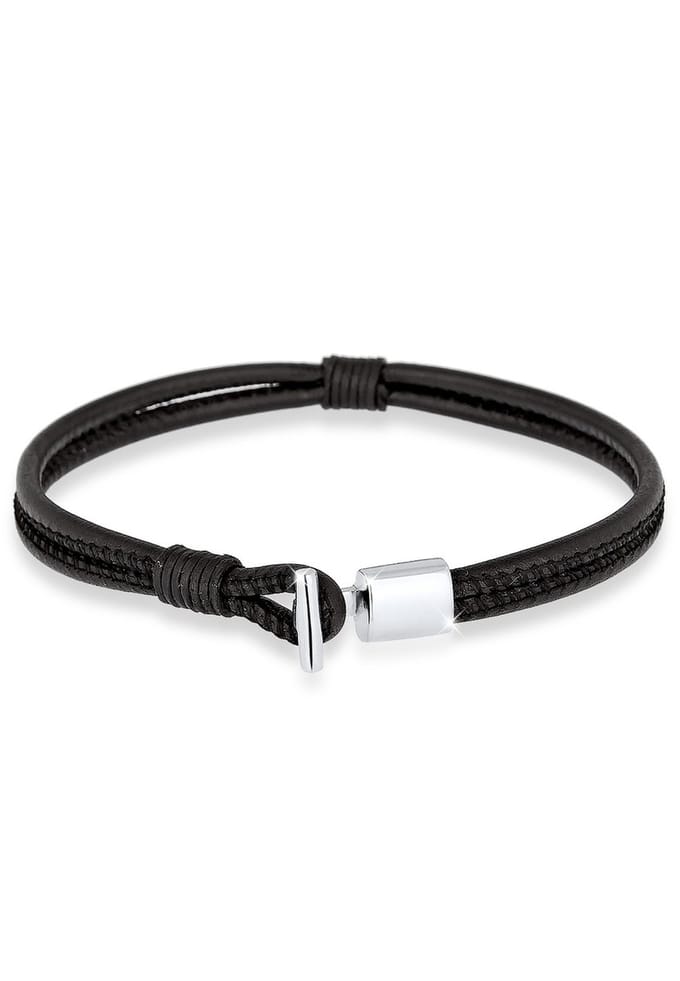 KUZZOI - Armband - Herren Echtleder Knoten Haken Schwarz 925er Silber - Heren