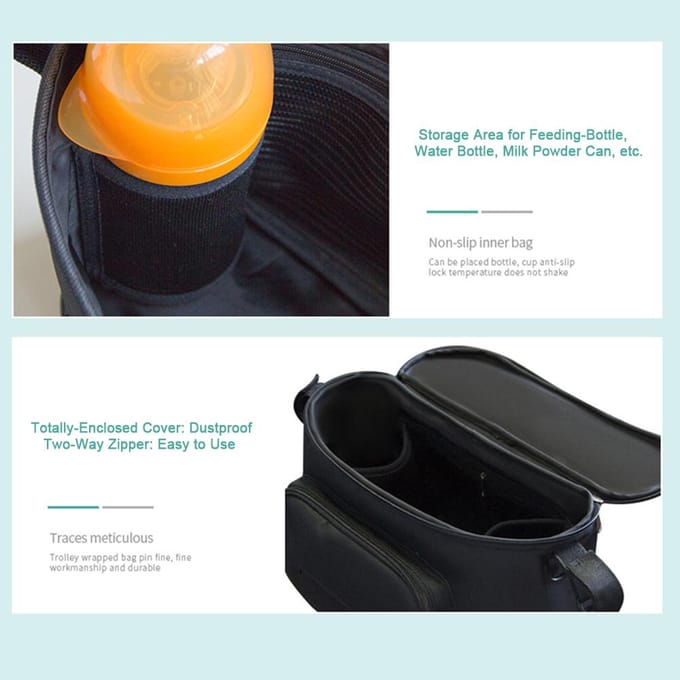 Baby Stroller Bag Organizer Bag Soild Color Mama Carriage Buggy Pram Cart Basket Hook Backpack zwart