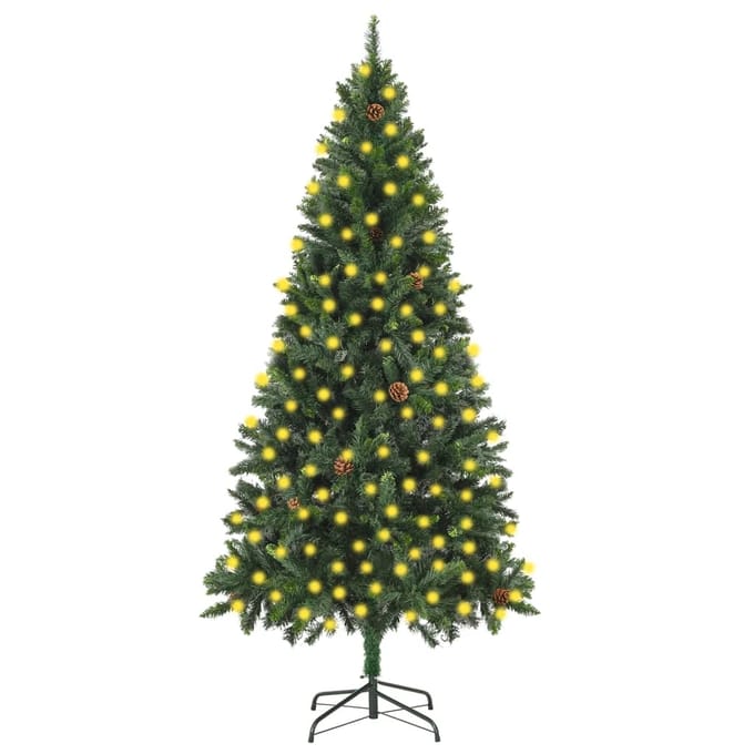 vidaXL - Kunstkerstboom - met - verlichting - en - dennenappels - 210 - cm - groen
